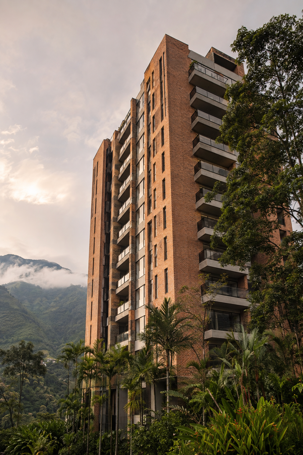 Fachada de copropiedad moderna en Medellín con integración de vegetación